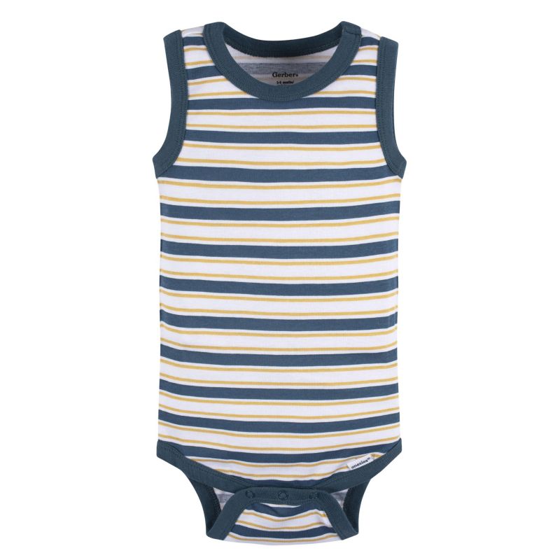 Baby Boys 5-Pack Sleeveless Onesies Bodysuits, Blue Stripe, 0-3 Months