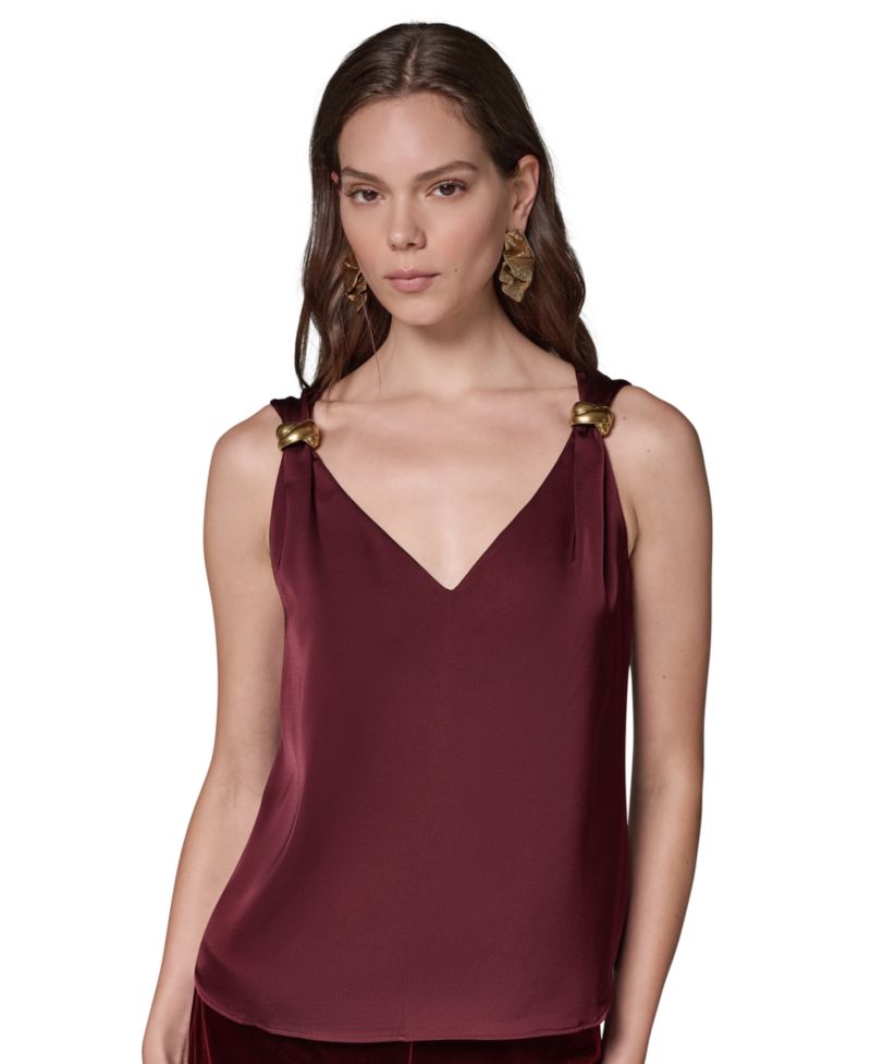 Women's Sleeveless V-Neck Satin Blouse