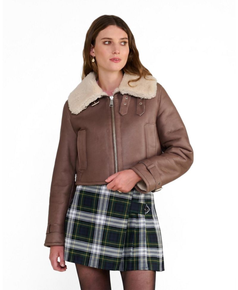 Women's Avery Brown Shearling Aviator Jacket