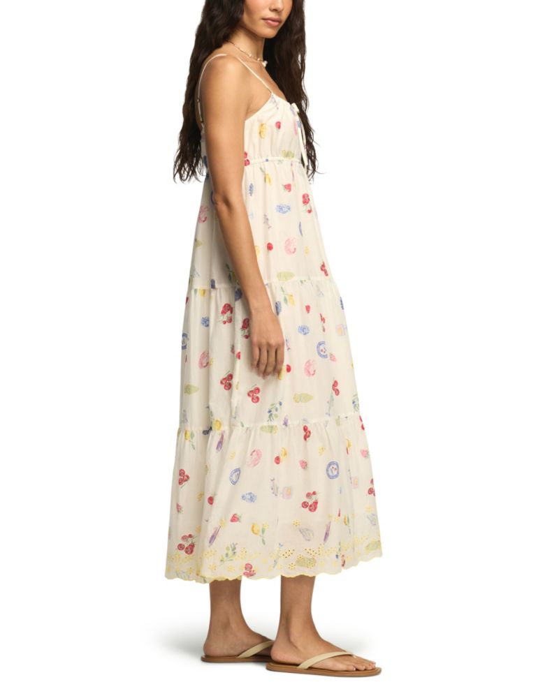 Women's Printed Eyelet Tiered Cotton Midi Dress