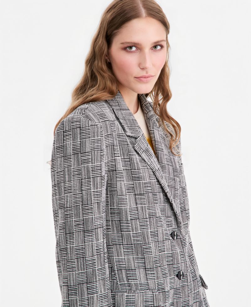 Women's Oversized Houndstooth Plaid Statement Blazer