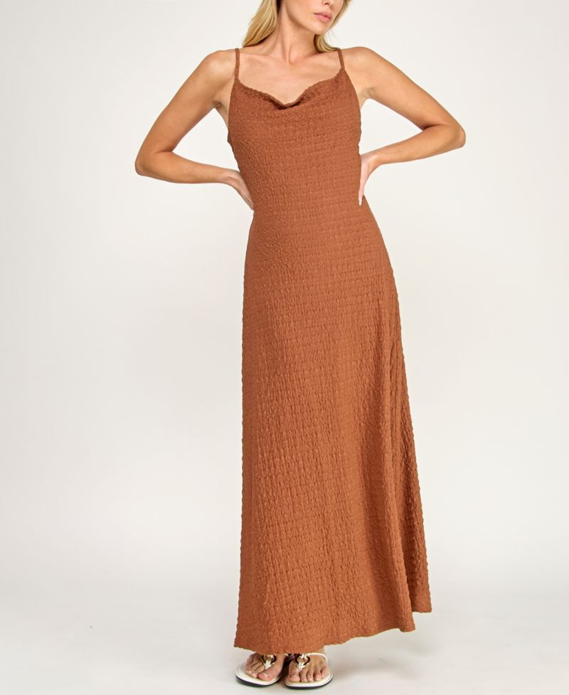Juniors' Sleeveless Cowl Neck Maxi Dress