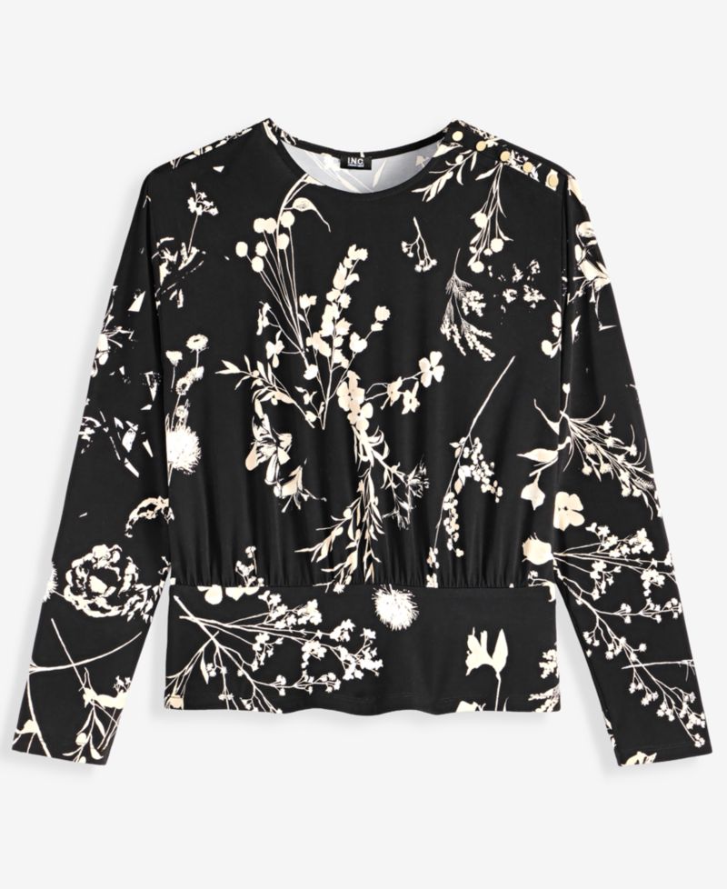 Petite Printed Crew-Neck Banded-Hem Top