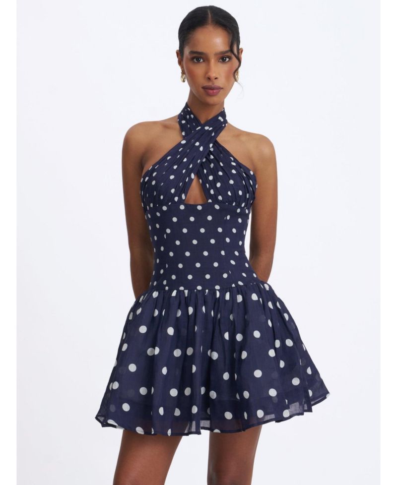 Women's Yamina Polka-Dot Halter Mini Dress
