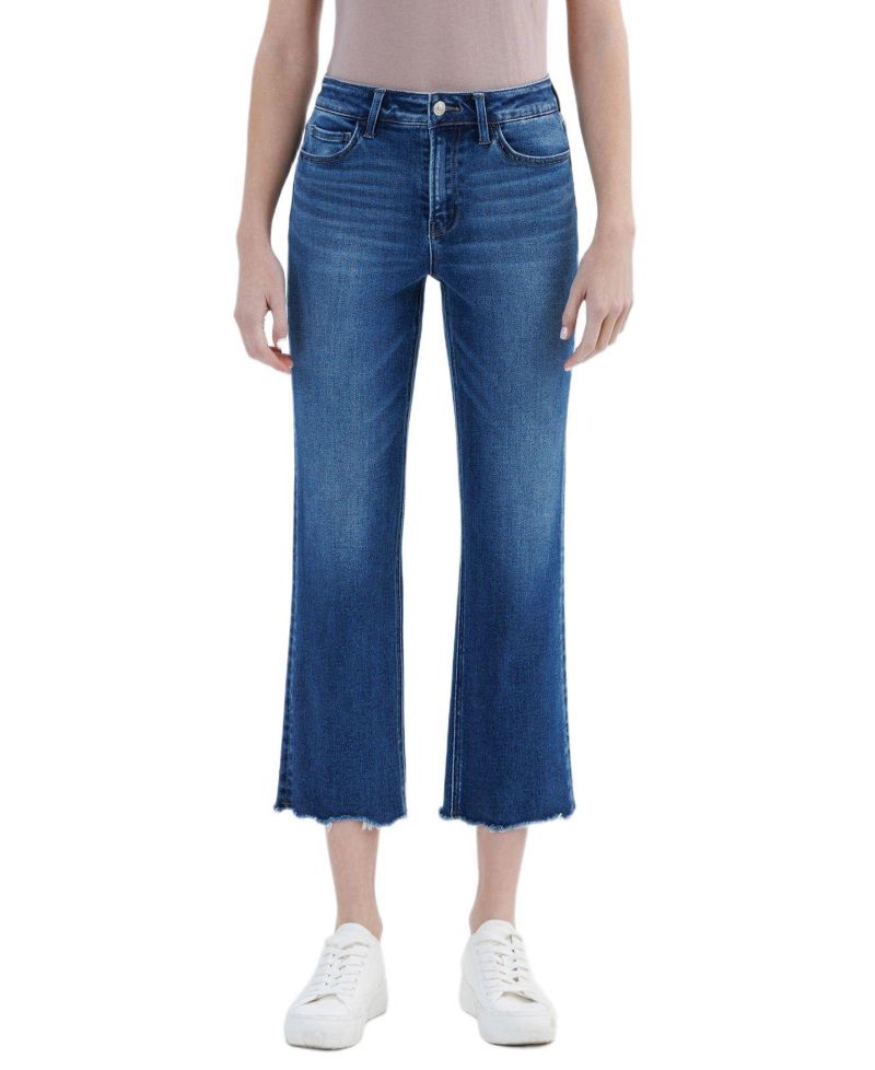 Women's High Rise Uneven Hem Crop Straight Jeans