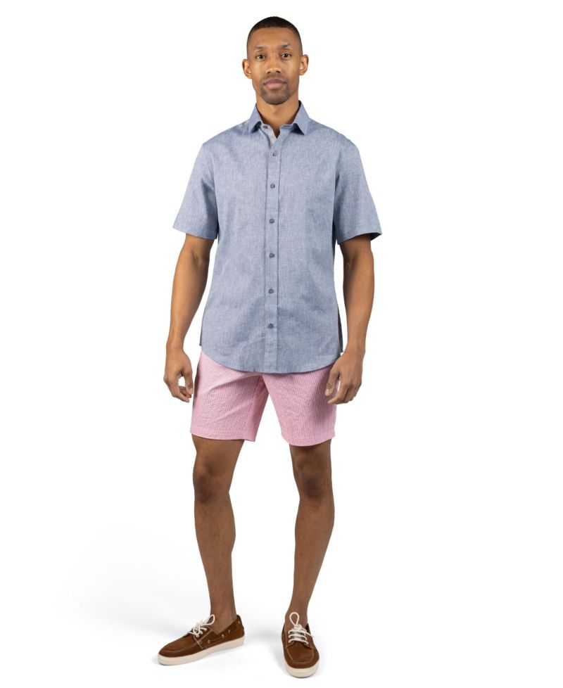 Men's Yarn Dyed Melange Linen Short Sleeve Shirt