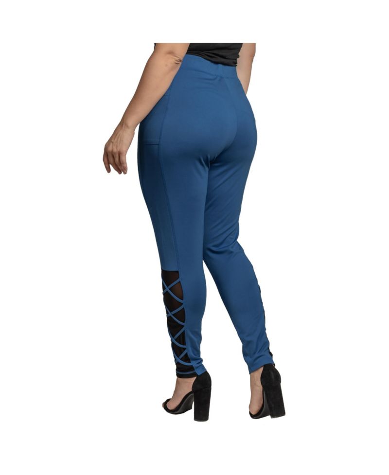 Women's Plus Size Interlaced Mesh Leggings With Side Pockets