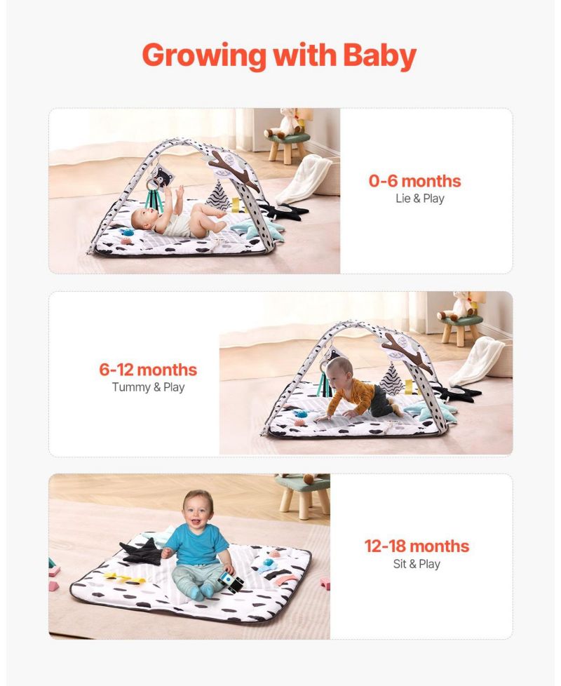 Infant Foldable Washable Play Gym Mat with 6 Detachable Toys