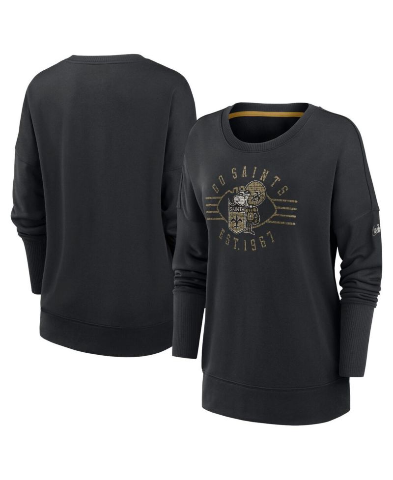 Women's Black New Orleans Saints Rewind Playback Icon Performance Pullover Sweatshirt