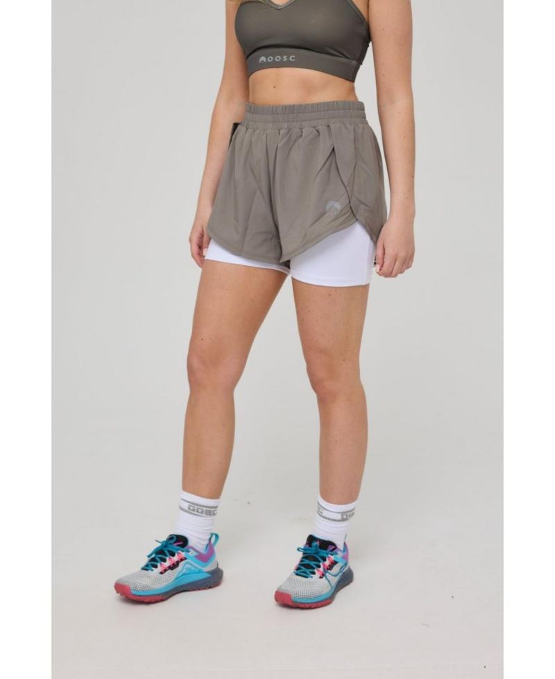 Women's Elite 2 in 1 Running Shorts - Khaki
