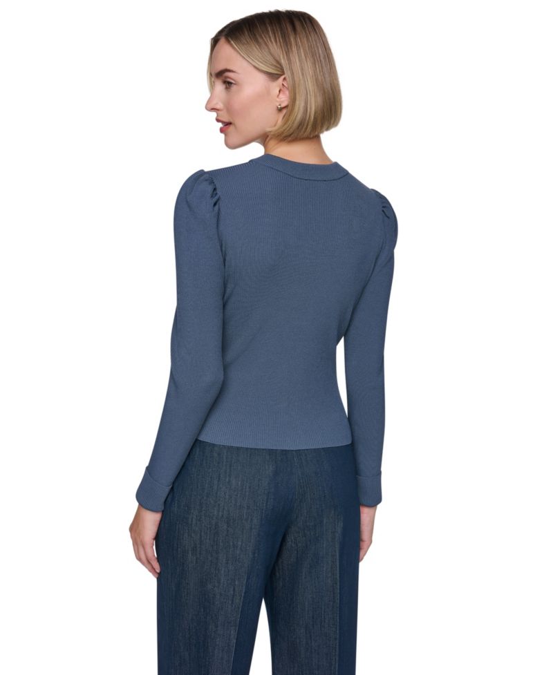 Women's Crewneck Six-Button-Front Ribbed Jacket
