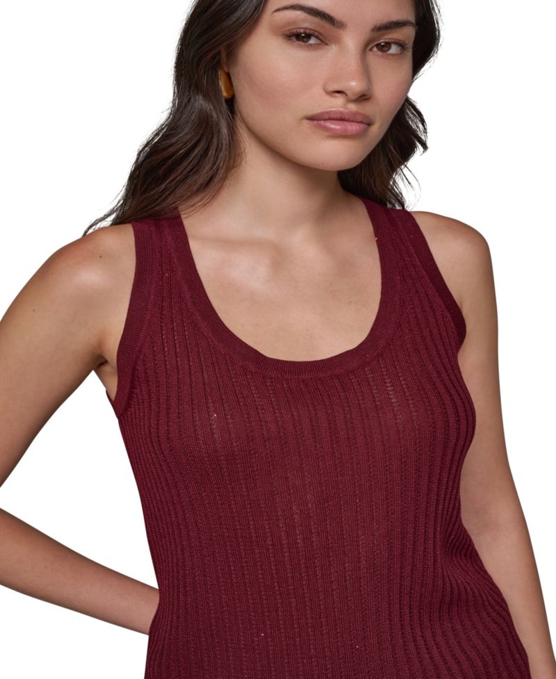 Women's Ribbed-Knit Open-Stitch Scoop Neck Tank Top
