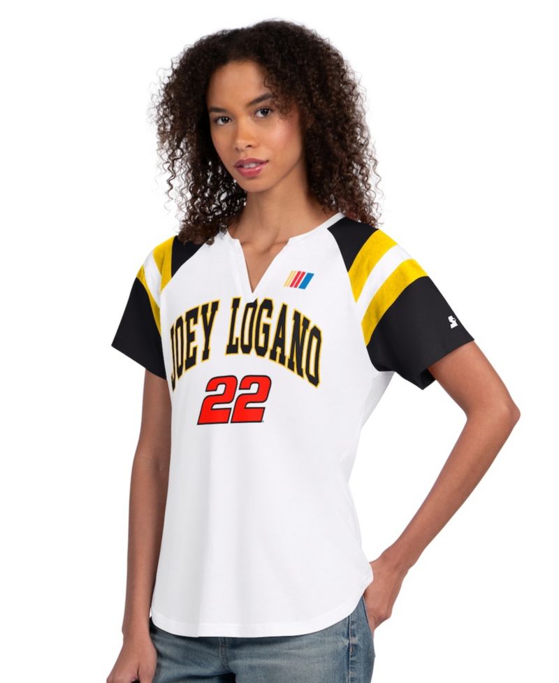 Women's White Joey Logano Game On Raglan Notch Neck T-Shirt