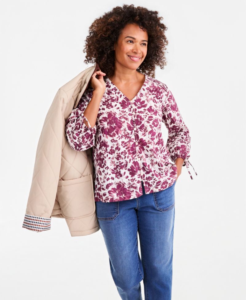Women's Printed 3/4 Sleeve Lurex Woven Top