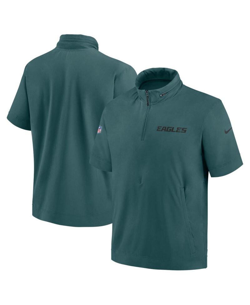 Men's Midnight Green Philadelphia Eagles 2024 Sideline Coach Short Sleeve Half-Zip Hoodie Jacket