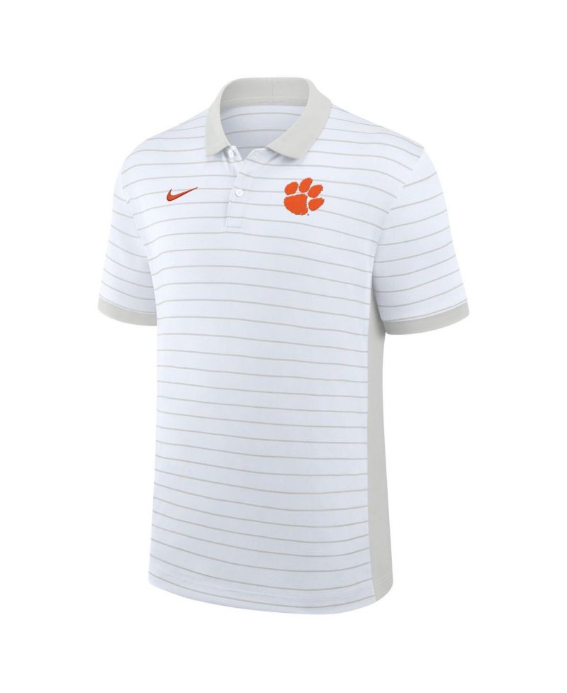 Men's White Clemson Tigers 2025 Early Season Coaches Sideline Victory Stripe Performance Polo Shirt
