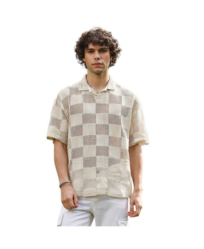 Men's Off-White Grid Oversized Polo T-Shirt