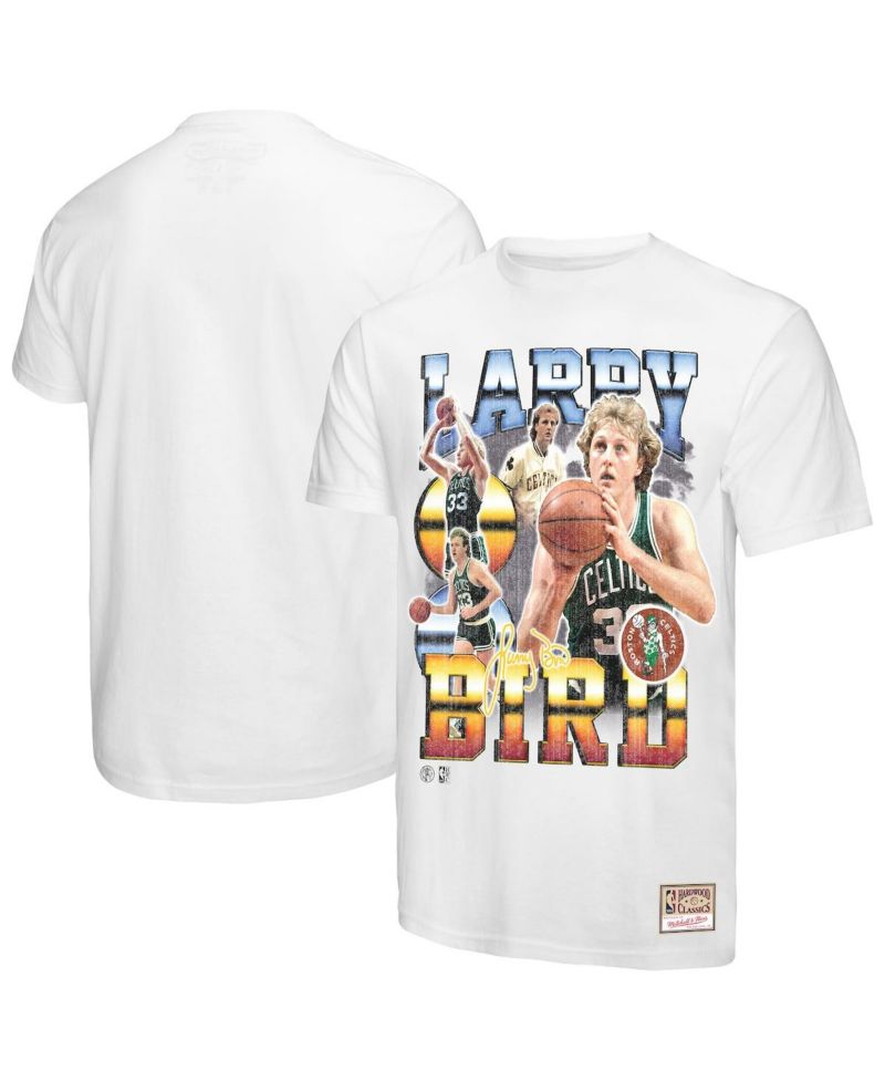 Men's Larry Bird White Boston Celtics Commemorative Collage T-Shirt