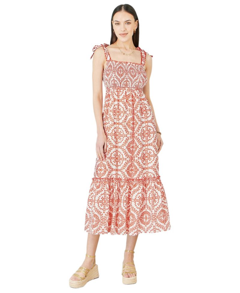 Women's Viscose Ruched Tie Strap Midi Sun Dress