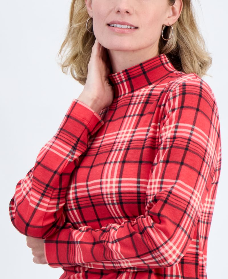 Women's Printed Mock-Neck Long-Sleeve Tee