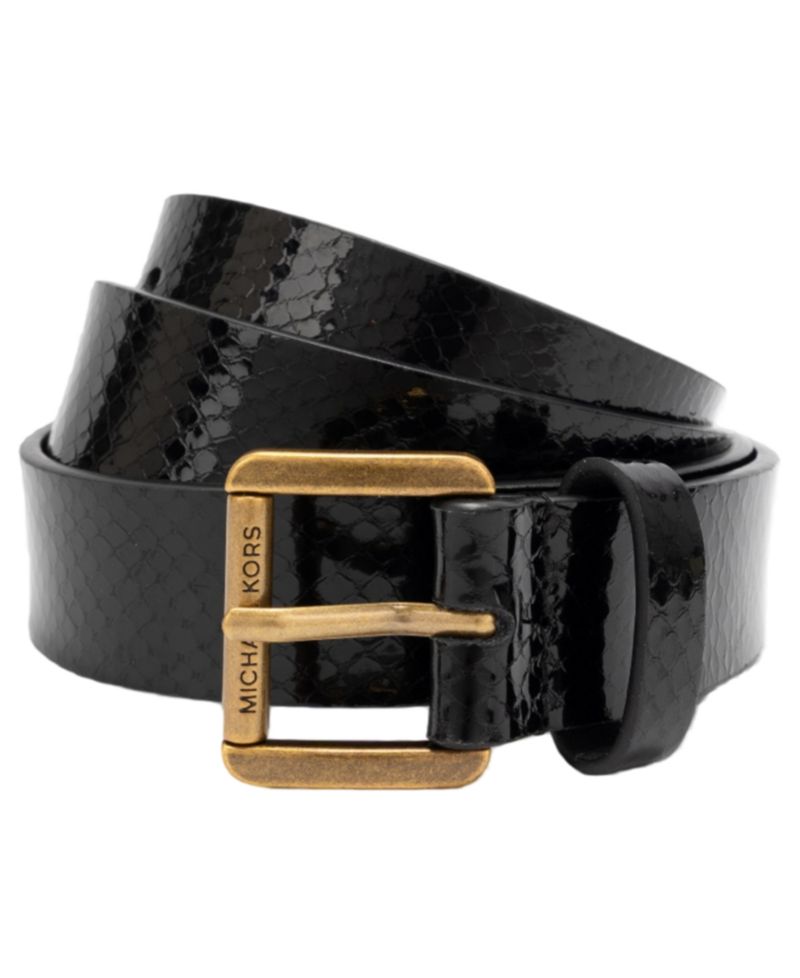 MICHAEL Antique Gold-Tone Buckle Leather Reversible Belt