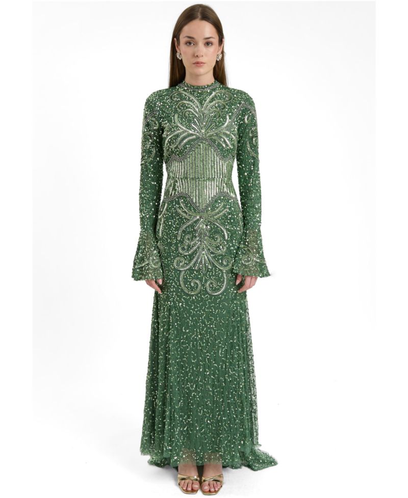 Women's Modest Embellished Sequins Trail Maxi Dress