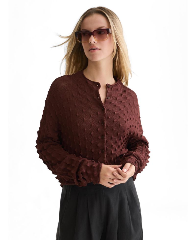 Women's Textured-Stitch Funnel-Neck Cardigan