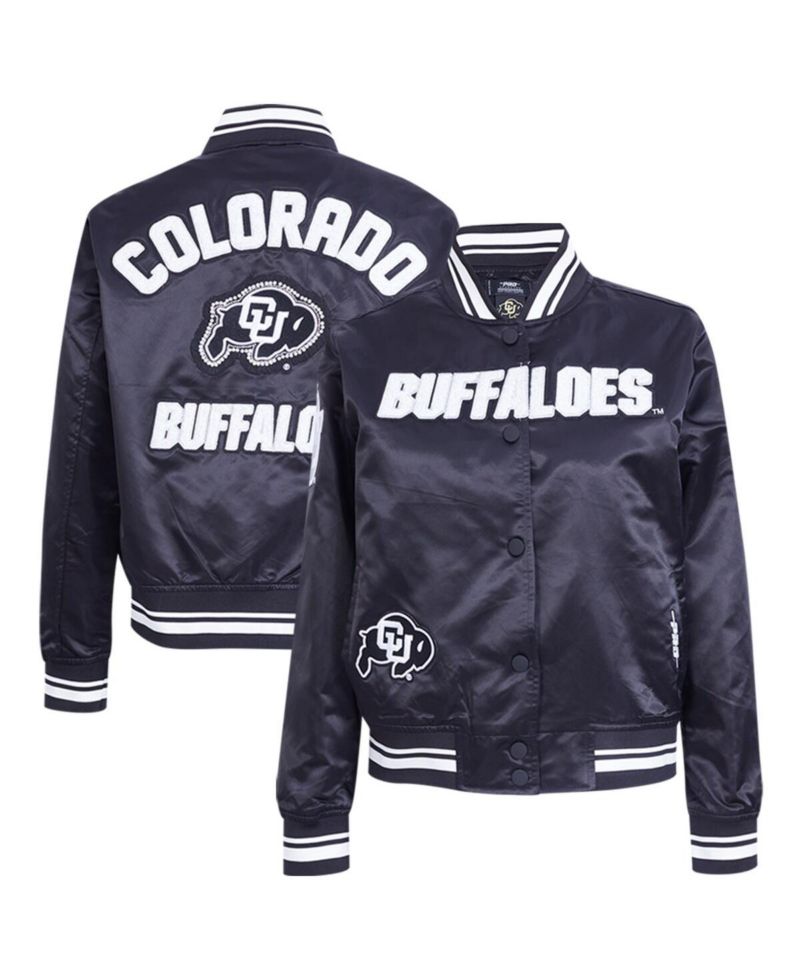 Women's Black Colorado Buffaloes Satin Cultivated Pearl Full-Snap Jacket