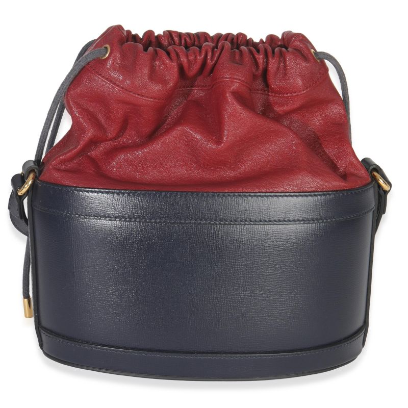 Red Navy Calfskin Horsebit 1955 Drawstring Bucket Bag