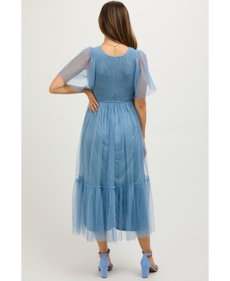 Women's Dotted Tulle Smocked Midi Dress