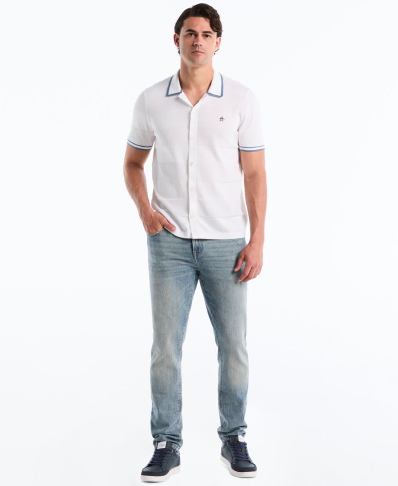 Men's Cotton Seed Stitch Polo Sweater