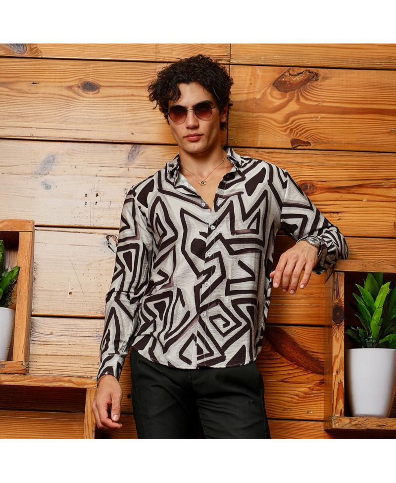 Men's Onyx Black & Cloud Grey Abstract Breezy Shirt