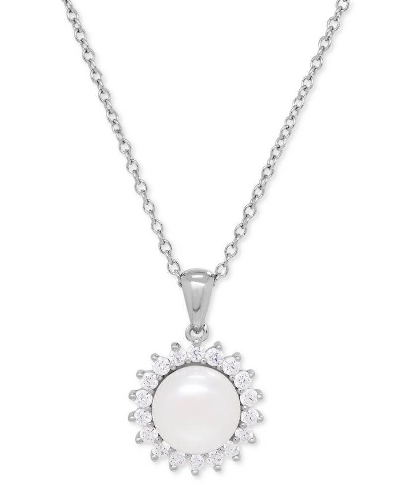 Cultured Freshwater Pearl (8mm) and Cubic Cubic Zirconia Jewelry Set in Sterling Silver