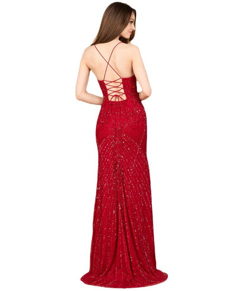 Women's Lace Up Open Back Beaded Dress