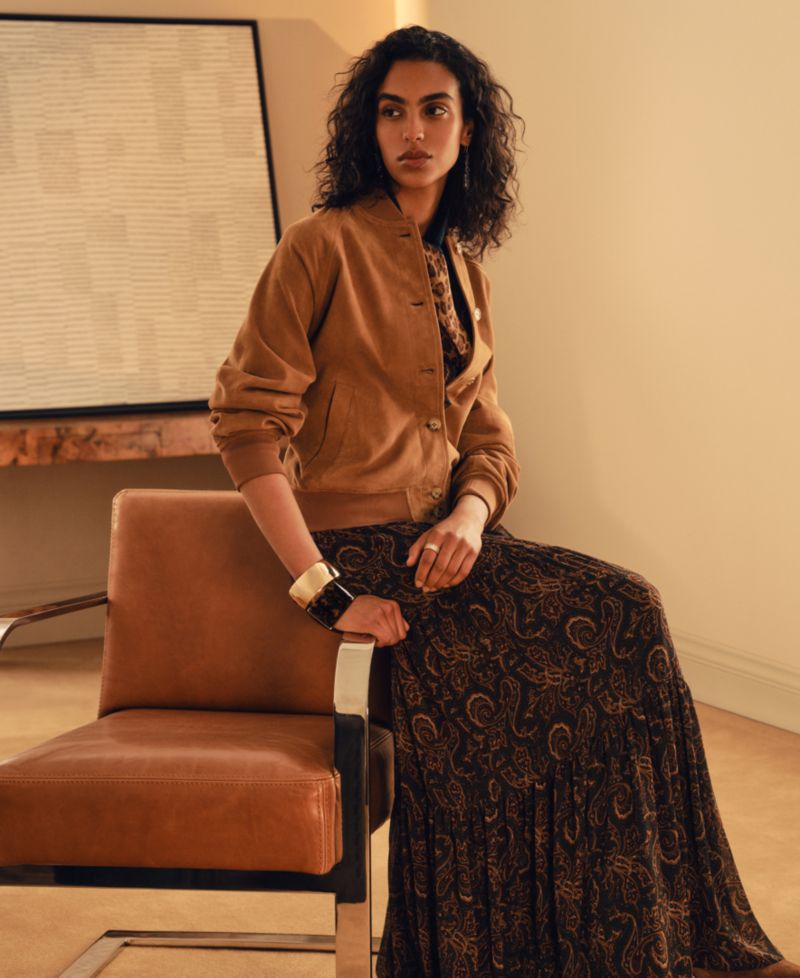 Petite Paisley Long-Sleeve Tiered Maxi Dress