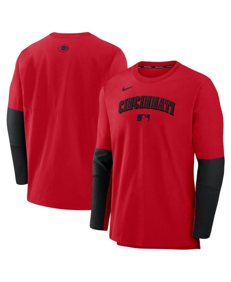 Men's Red/Black Cincinnati Reds Authentic Collection Lightweight Player Tri-Blend Performance Pullover Sweatshirt