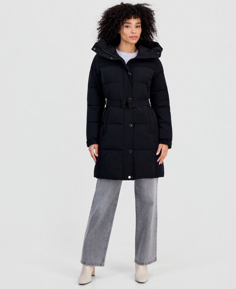 Women's Belted Hooded Puffer Coat