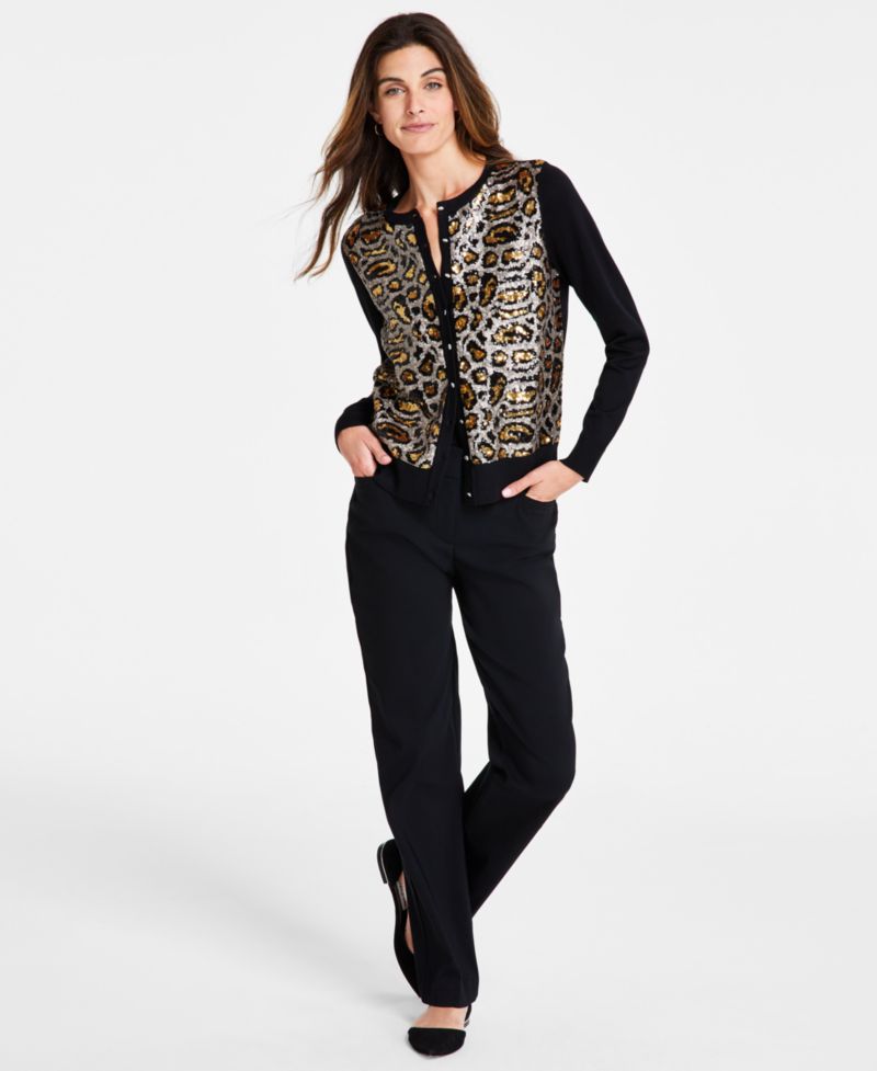 Women's Leopard Sequin Party Cardigan Sweater