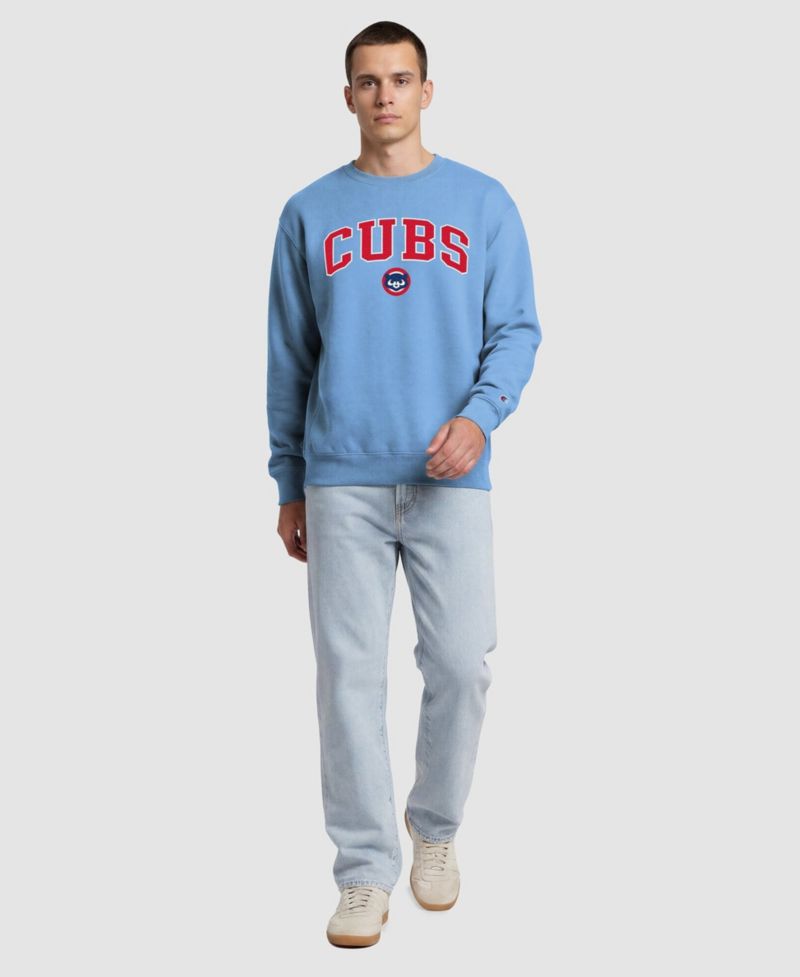 Men's Light Blue Chicago Cubs Fleece Crew Sweatshirt