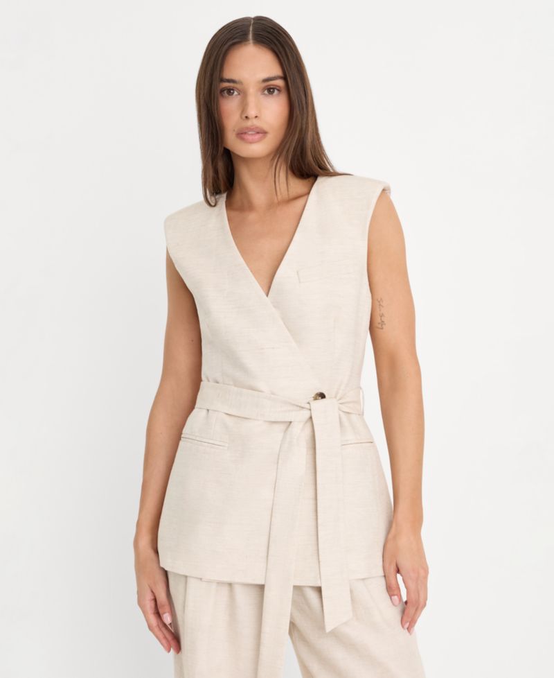 Women's Linen Sleeveless Belted Vest