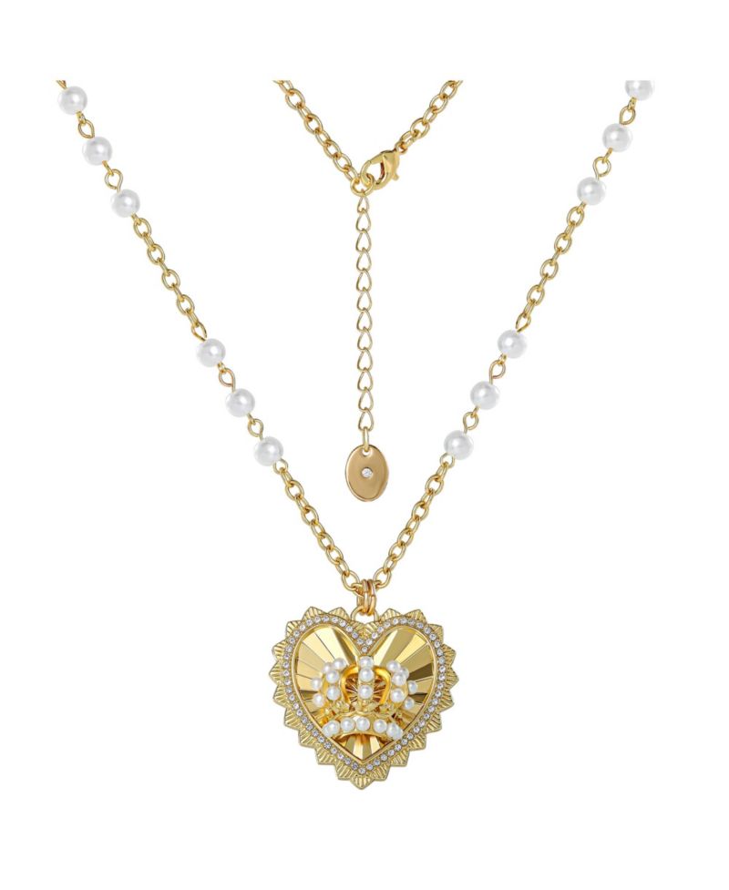 Heart Crown Necklace, Gold-Tone with Pearl Accent