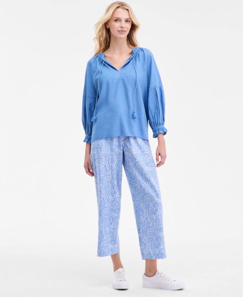 Nautica Women's Split-Neck Ruffled-Trim Blouse