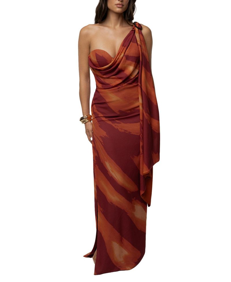 Women's Gallery Night One-Shoulder Asymmetric Drape Maxi Dress