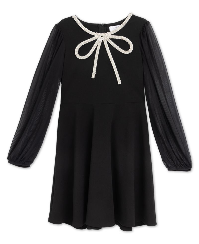 Girls' 7-16 Knee Length Long-Sleeve Dress