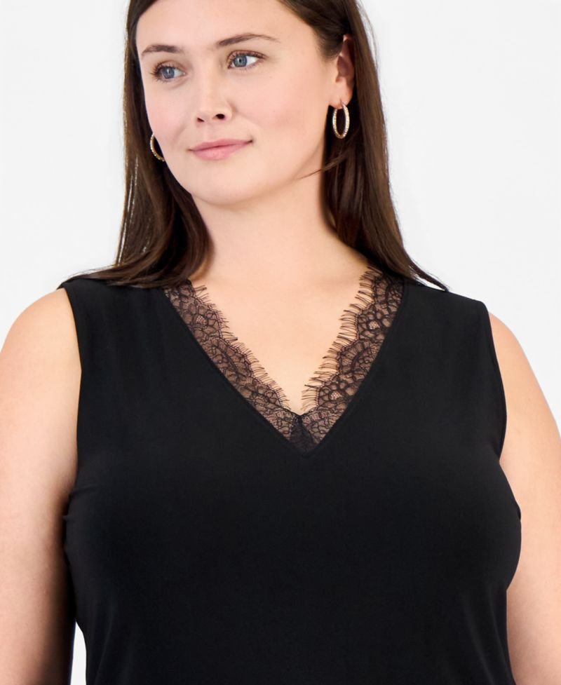 Plus Size V-Neck Lace-Trim Tank