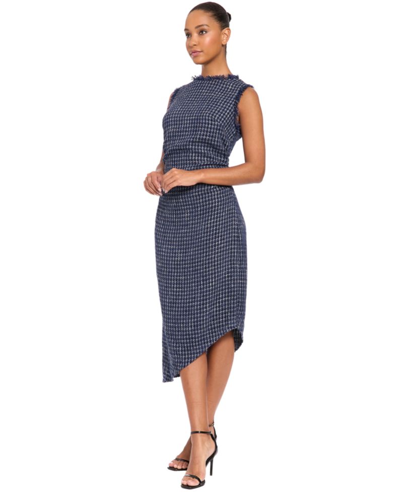 Women's Tweed Sleeveless Asymmetrical-Hem Dress