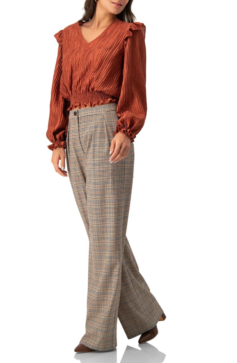 Women's V-Neck Smocked Blouse with Ruffle Sleeves