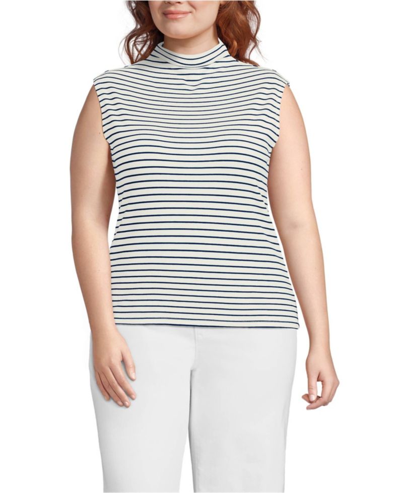 Plus Size Cap Sleeve Drapey Rib Fitted Funnel Neck Tank