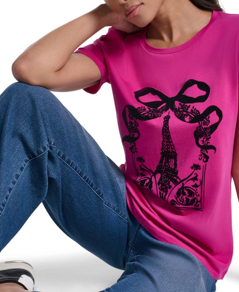 Women's Eiffel Tower Bow Graphic Tee T-Shirt