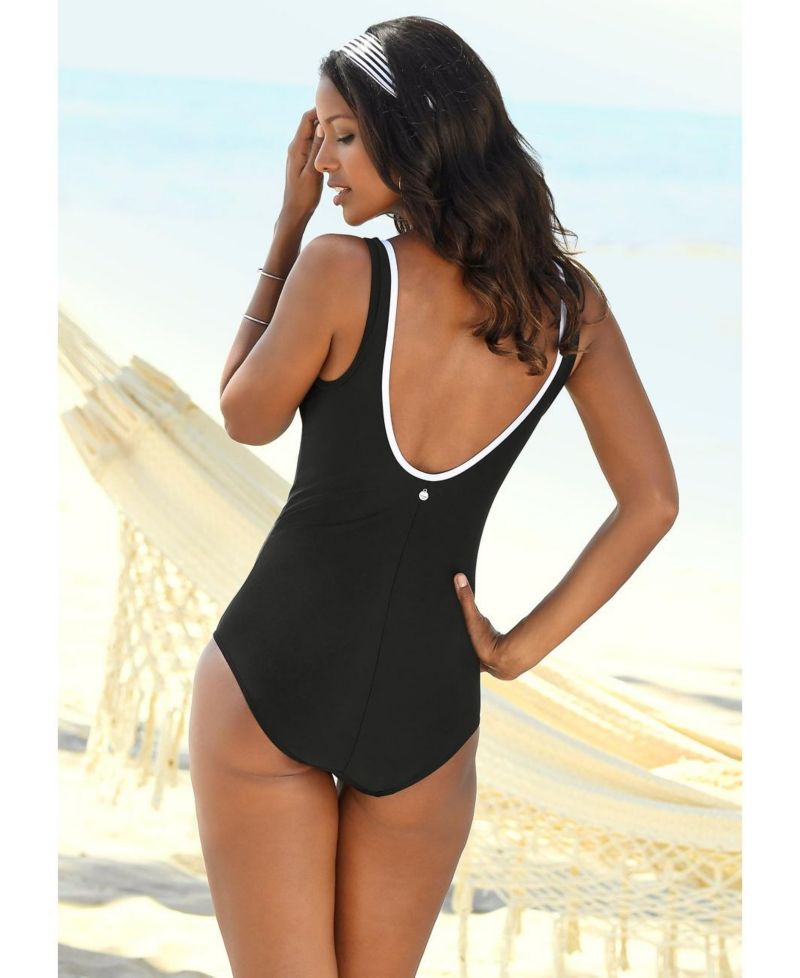 Women's Mesh Trim Tummy Control One-Piece Underwire One-Piece Swimsuit